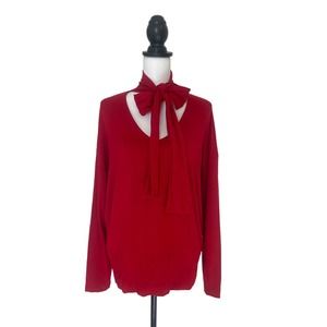 Cabi Womens Red Tess Tie Neck Long Sleeve Blouse SZ M Holiday Valentines Day